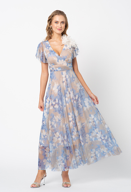 Błękitno-beżowa sukienka z siatki Risa