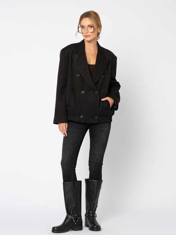 Czarna marynarka dwurzędowa ze ściągaczem z tyłu