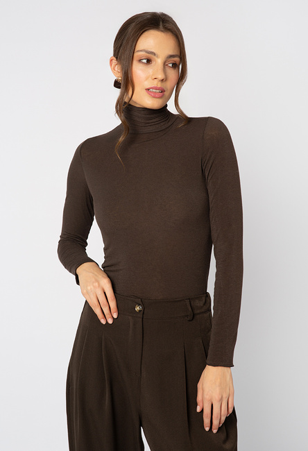 Brązowy wiskozowy golf z kaszmirem