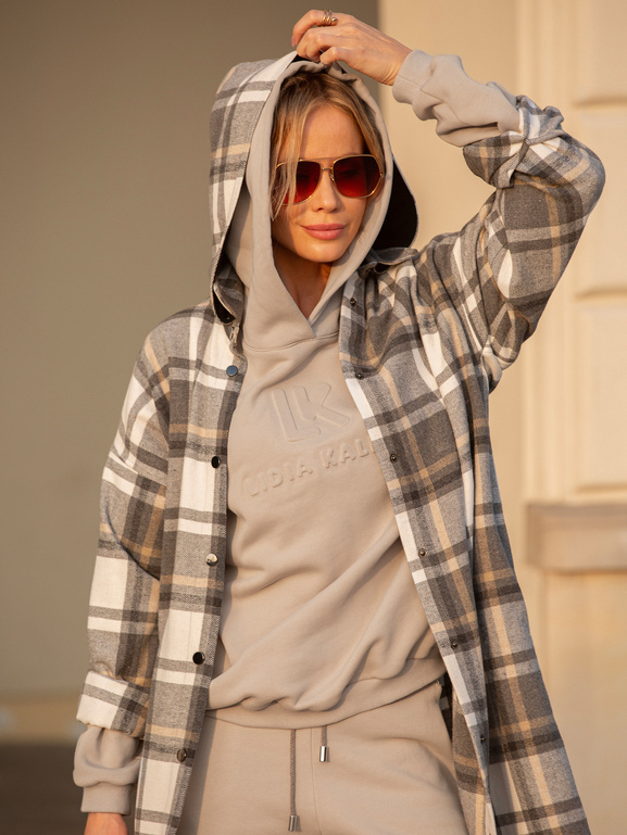 Długa koszula w kratę z kapturem Rennes