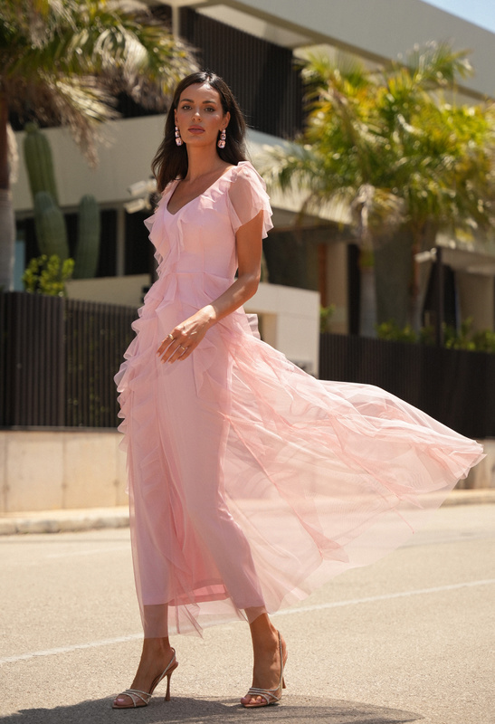 Sukienka z różowej siatki Malou