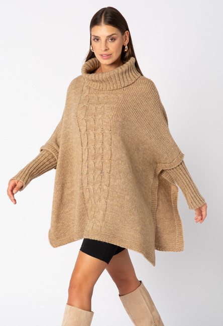 Oversizowy sweter poncho w kolorze latte Louvre