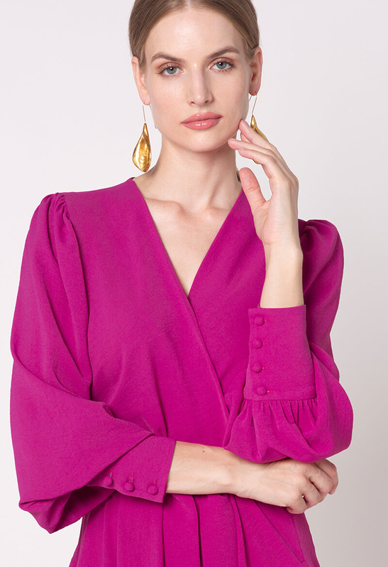 Sukienka różowa z długim rękawem z mankietem Modena