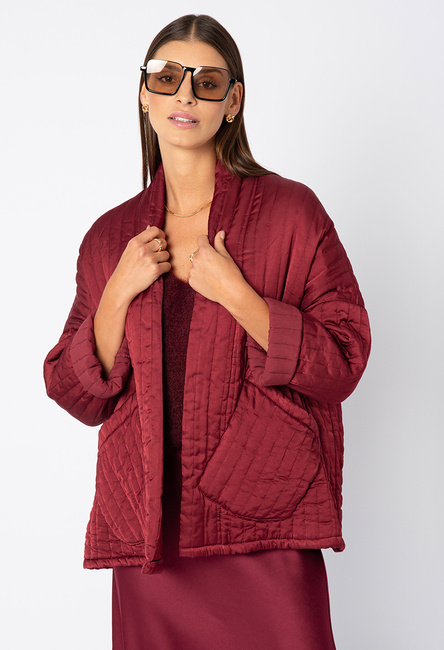 Bordowa lekka pikowana kurtka z wiskozy