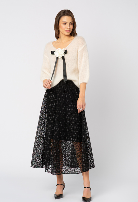 Czarna tiulowa spódnic z flokowymi kwiatami Manon