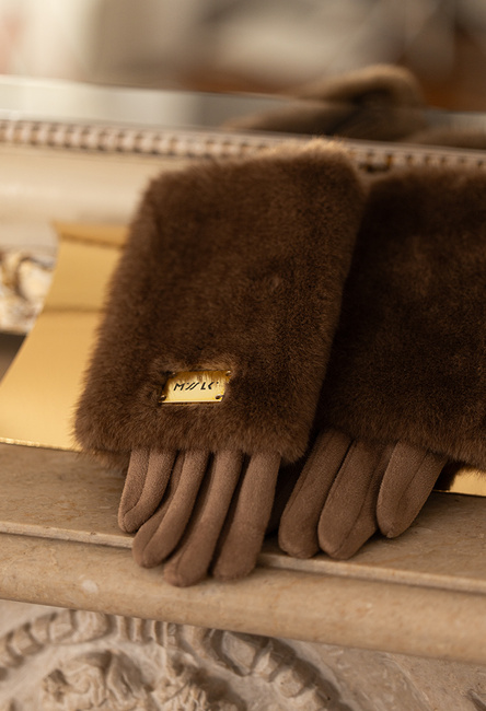 Brązowe rękawiczki podwójne z eco futrem