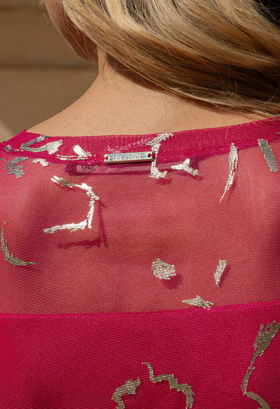 Sukienka z różowej siatki ze złotym drukiem i paseczkiem Calabria