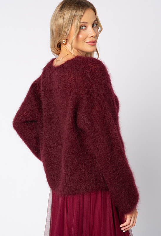 Moherowy bordowy sweter zapinany na guziki