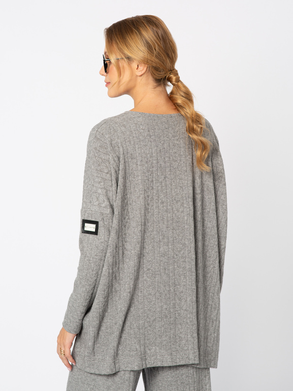 Szary dzianinowy sweter warkocz Anne