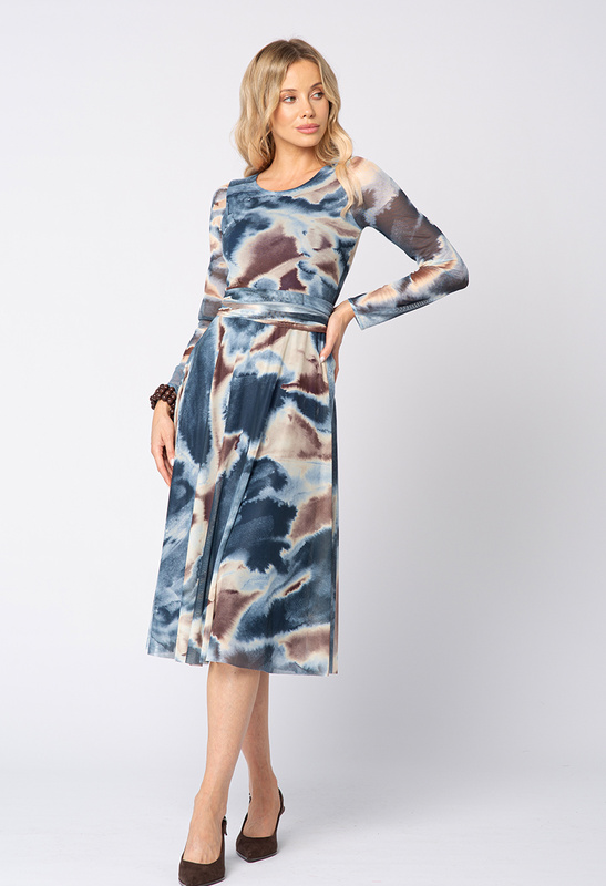 Sukienka z niebiesko-brązowej siatki z kominem Déborah