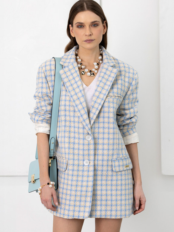 Marynarka w pepitkę niebieska ecru