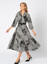 Szara sukienka w czarne kwiaty z paskiem Élisa