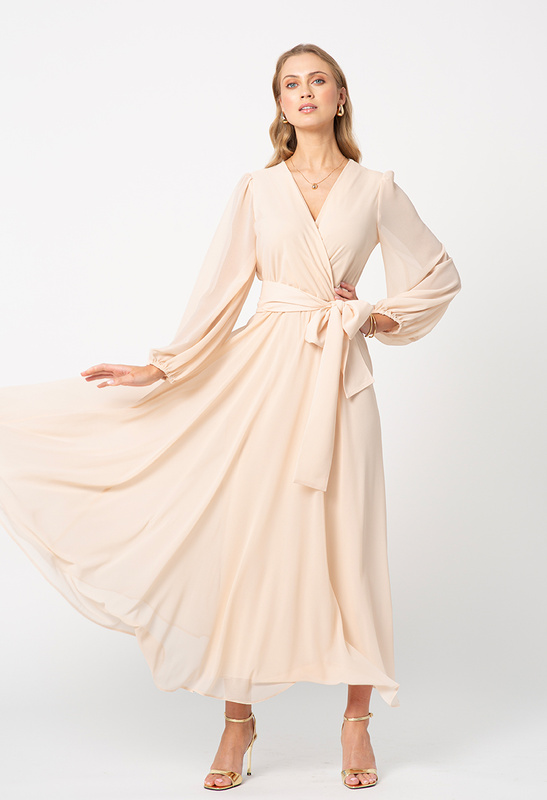 Jasno beżowa sukienka z szyfonu Sydney