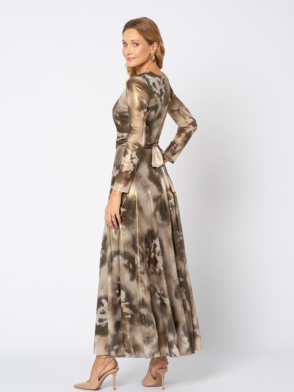 Beżowo złota sukienka z wiązaniem w talii Alice
