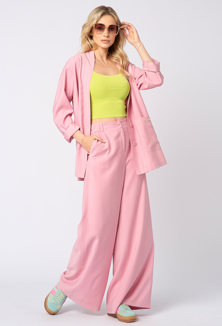Pudrowo różowe wiskozowe spodnie z szeroką nogawką Jane