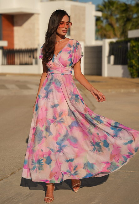 Różowo-błękitna sukienka z siatki Risa