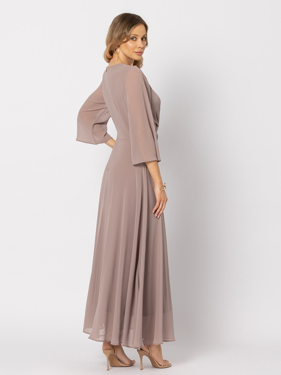 Sukienka przeplatana w talii kawowy brąz