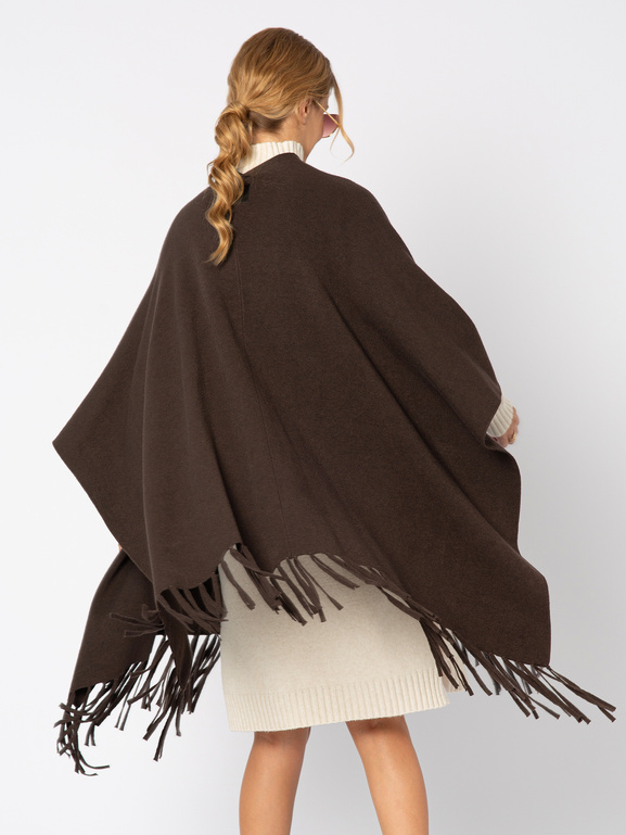 Brązowy sweter ponczo z frędzlami