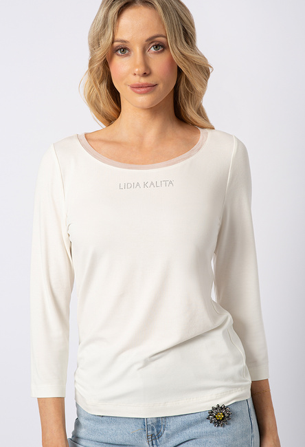Waniliowa bluzka z wiskozy z długim rękawem