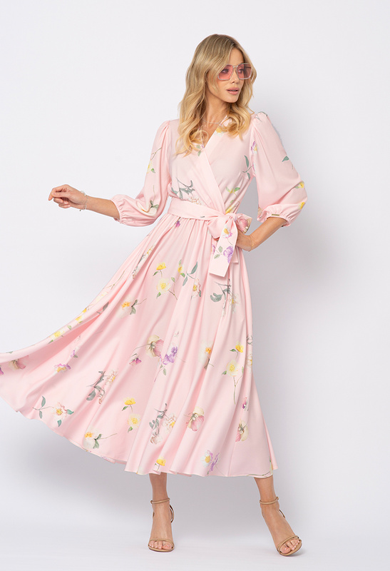 Różowa sukienka w kwiatki Celine