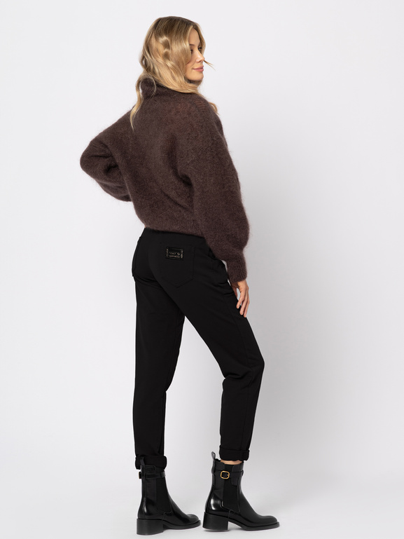 Bawełniane czarne spodnie 3/4 z troczkiem