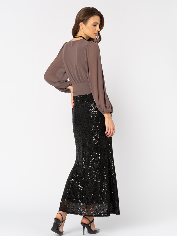 Sukienka z szyfonową górą i czarnym dołem z cekinów Mimosa