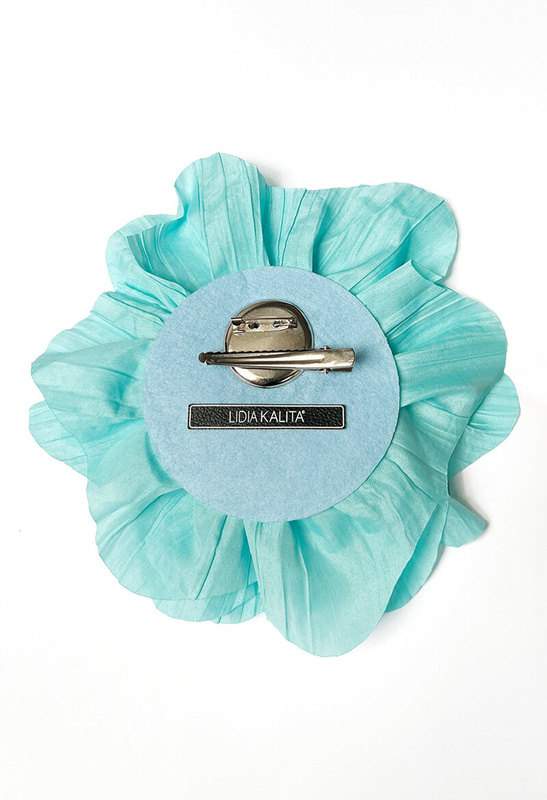Turkusowa kreszowana broszka Kwiat Pinto