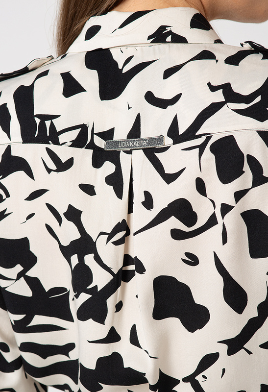 Wiskozowa sukienka koszulowa w czarne wzory