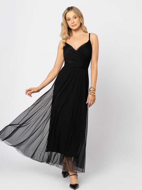 Czarna maxi sukienka na ramiączka Elle