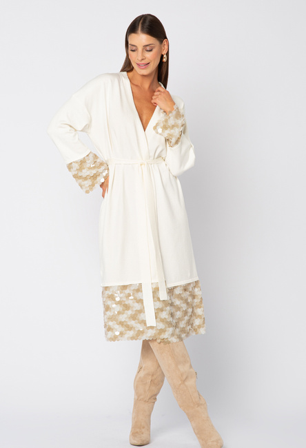 Ecru kardigan z wstawkami z dużych cekinów