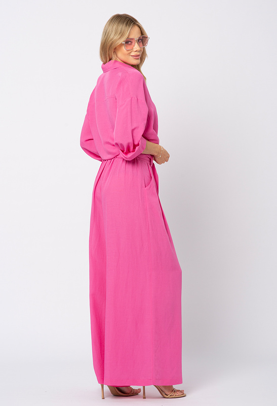 Różowe szerokie spodnie z wiązaniem wiskoza z lnem Miyu