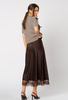 Brązowa satynowa wiskozowa spódnica z koronką