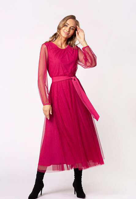 Malinowa sukienka z połyskiem z siatki Aurora