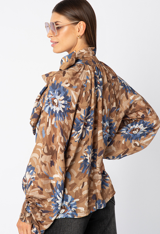 Brązowa koszula z lyocelu w kwiaty