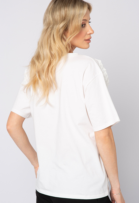 Biały T-shirt z tiulowymi aplikacjami Mia