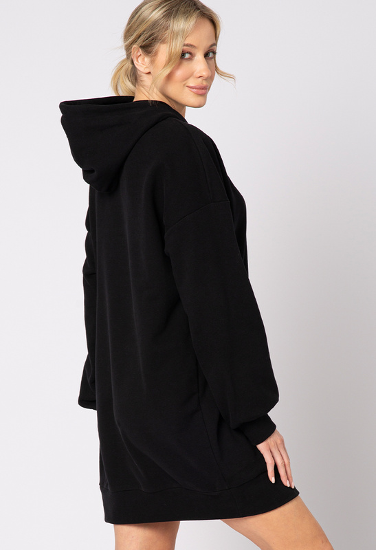 Długa czarna bawełniana bluza z kapturem Ann