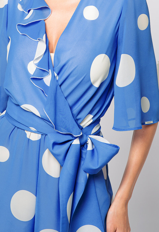 SAMPLE SALE Niebieski kombinezon w białe grochy Azuré