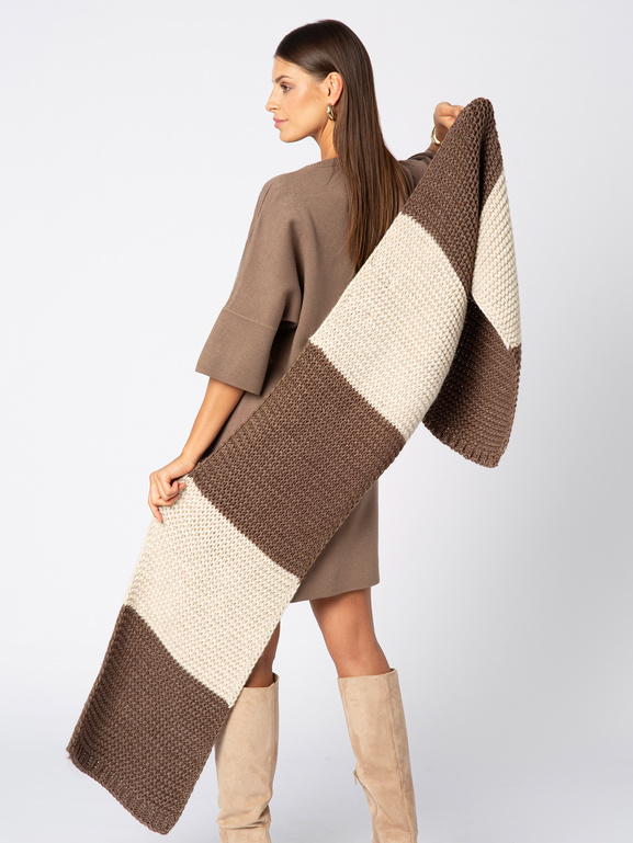 Szal w beżowo-brązowe pasy