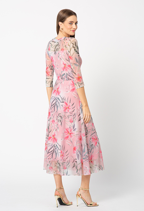 Różowa sukienka z siatki w japońskie wiśnie Mia