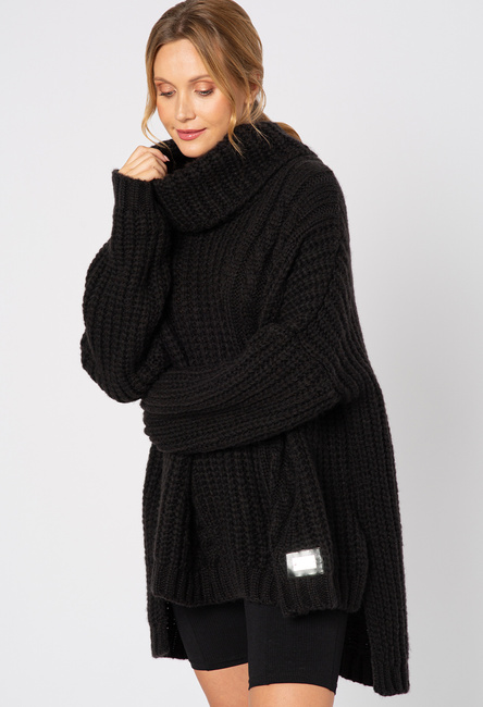 Oversizowy czarny sweter z golfem Élysée