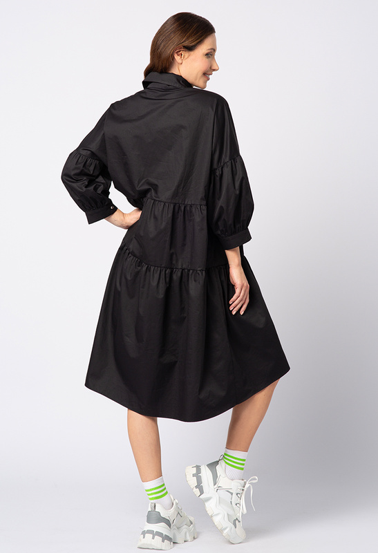 Czarna koszulowa sukienka z bawełny z falbanami Emma