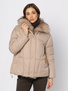 Beżowa kurtka z konierzem z eco futra