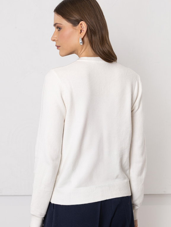 Kardigan damski z ozdobnym dekoltem ecru