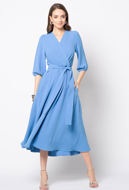 Niebieska midi sukienka z paskiem Ophélie