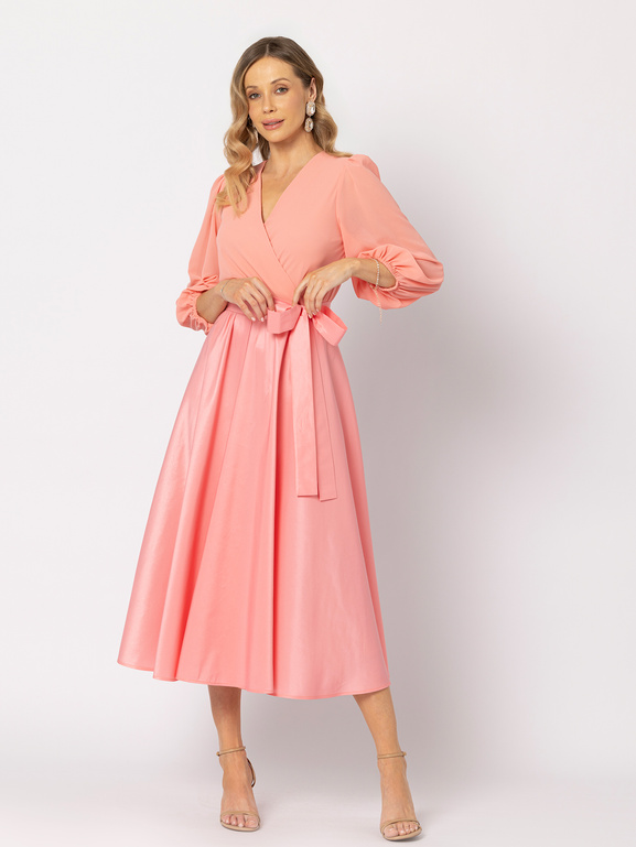 Morelowa sukienka z tafty z wiązaniem