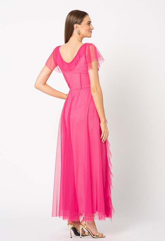 Sukienka z różowej siatki w groszki Malou