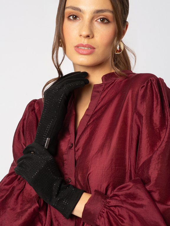 Czarne rękawiczki z drobnymi cekinami