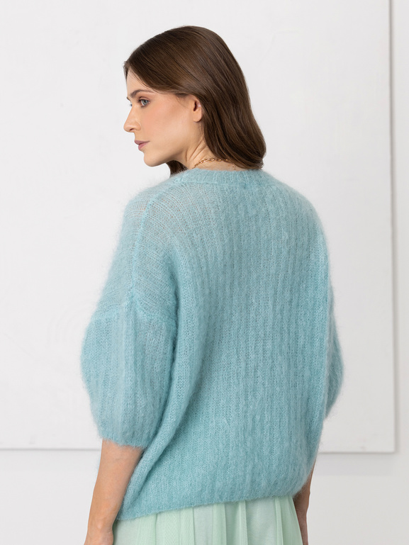 Sweter mocherowy w prążek miętowy