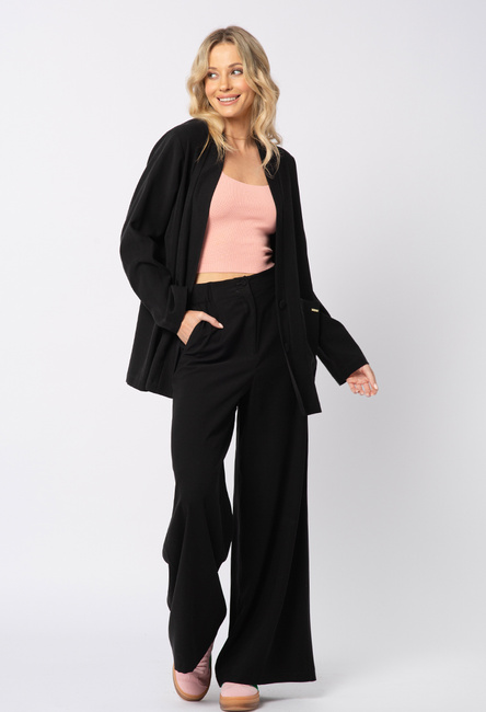 Czarne wiskozowe spodnie z szeroką nogawką Jane