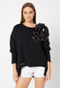 Czarna bluza z ozdobnym kwiatem z kryształkami